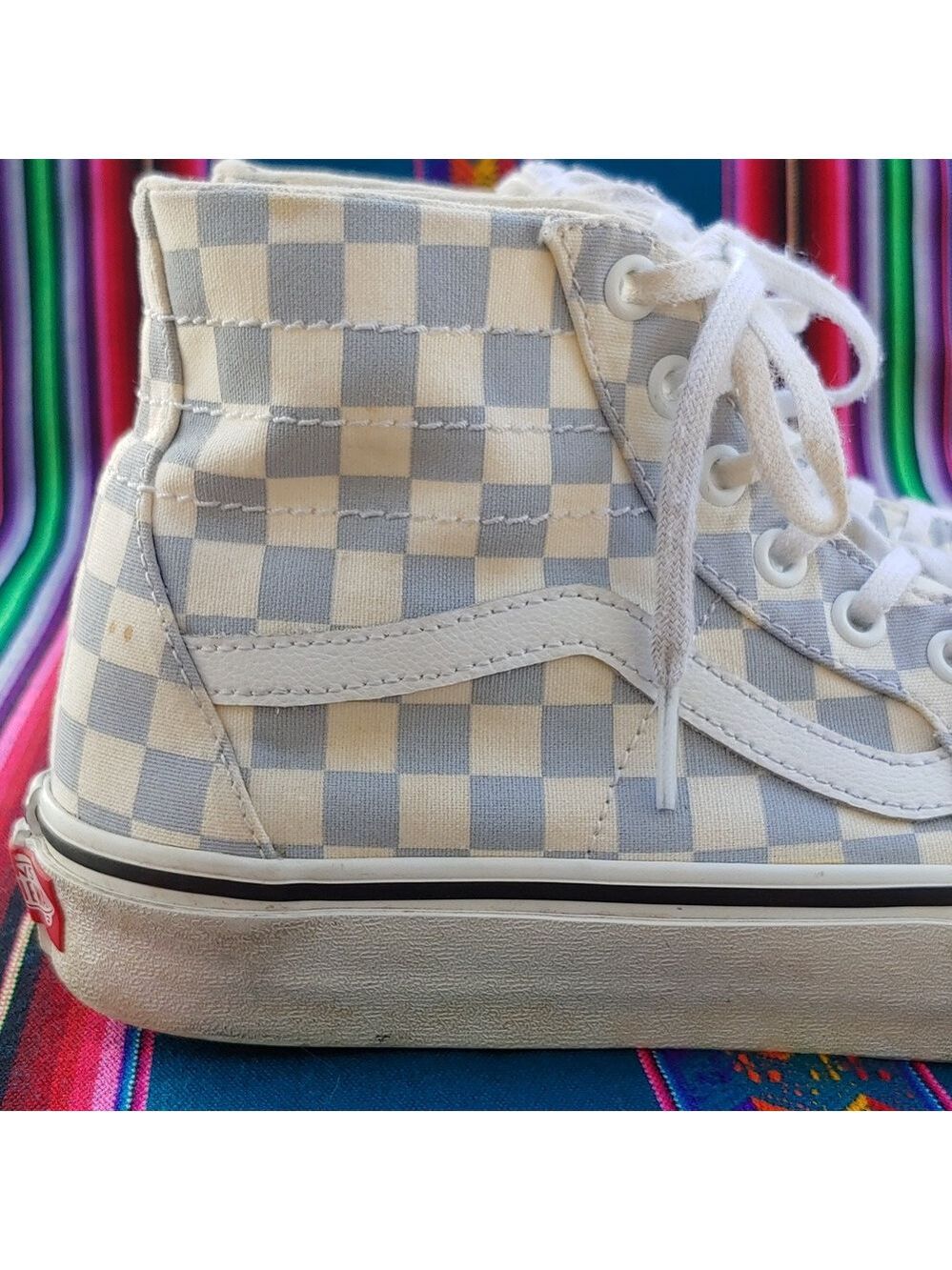 Vans Sk8-Hi Checkerboard Sneakers Zen Blue and White Size Men's 8.5 Women's 10 - Picture 4 of 17